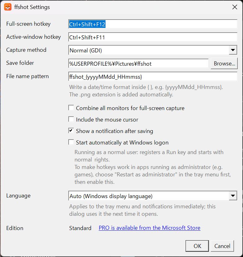 Settings dialog